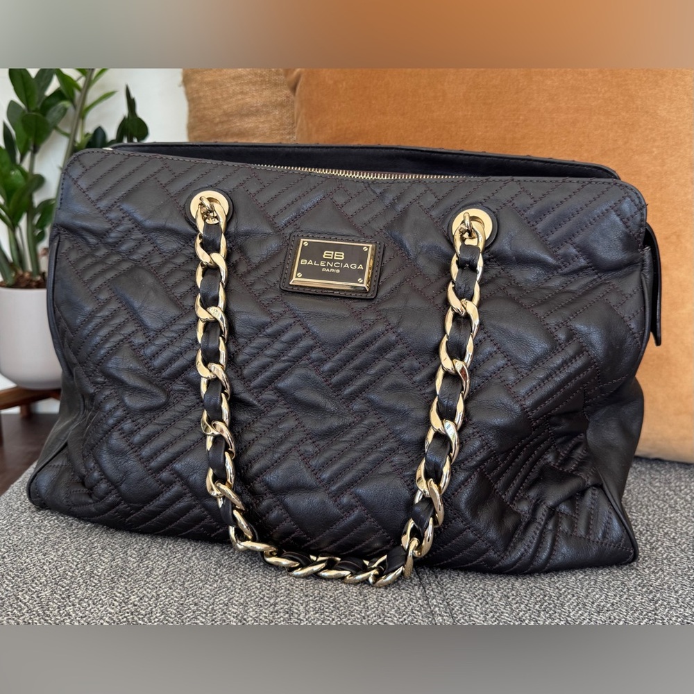Balenciaga Dark Brown Chevron Quilted Leather Shoulder Bag (COA)